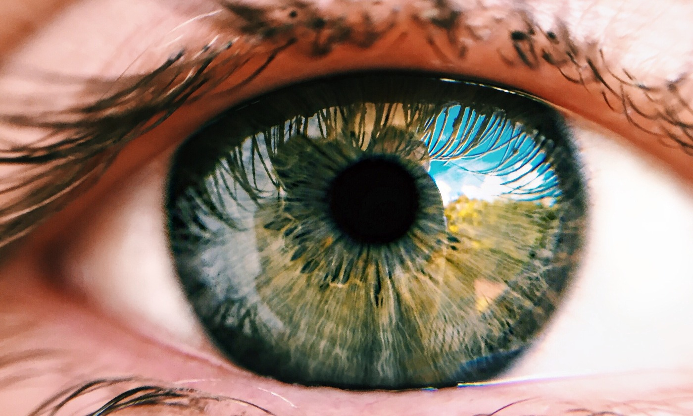 Closeup of a human eye with green iris and black pupil